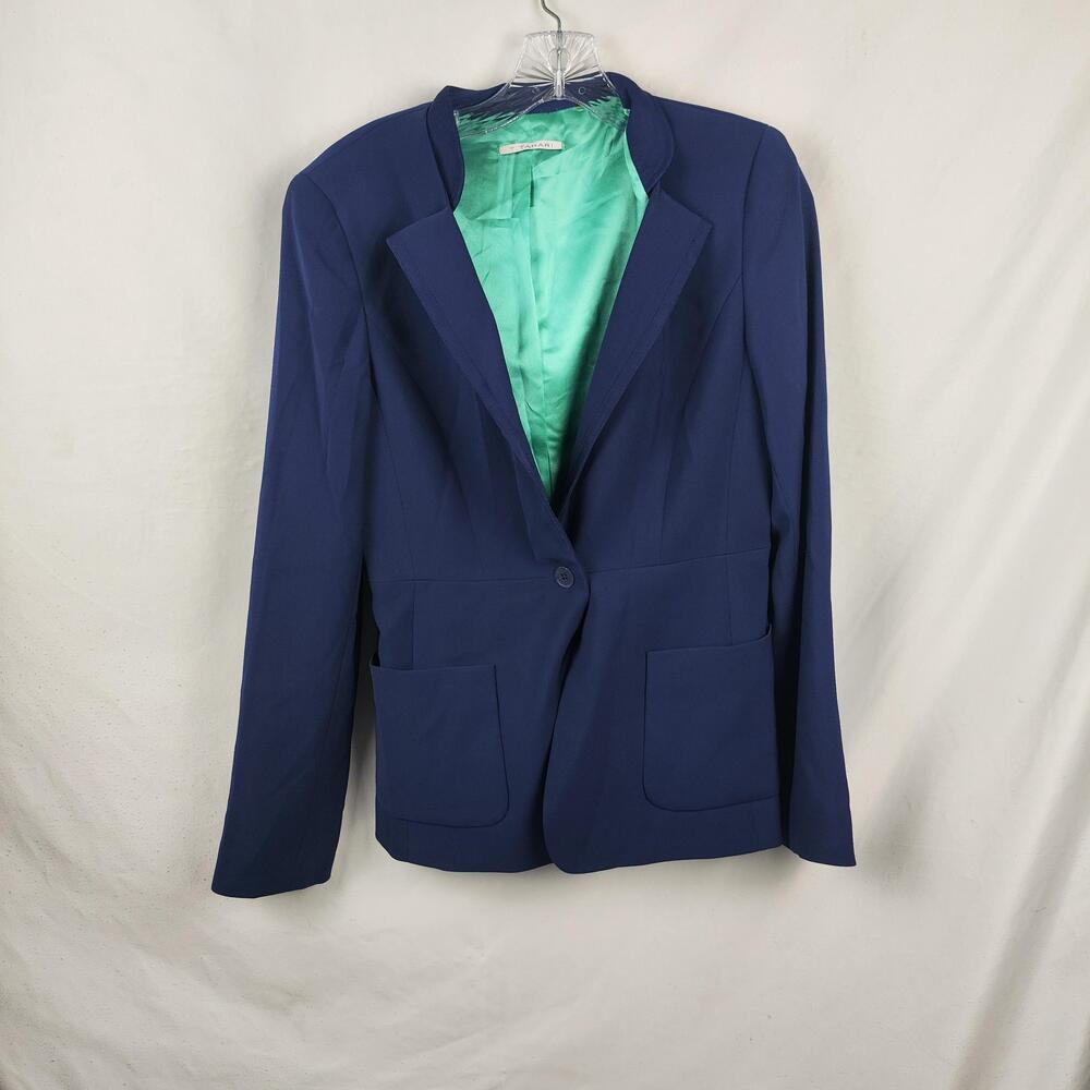 T Tahari Blazer Womens 8 Blue One Button Lined Twill Suit Jacket Office Workwear